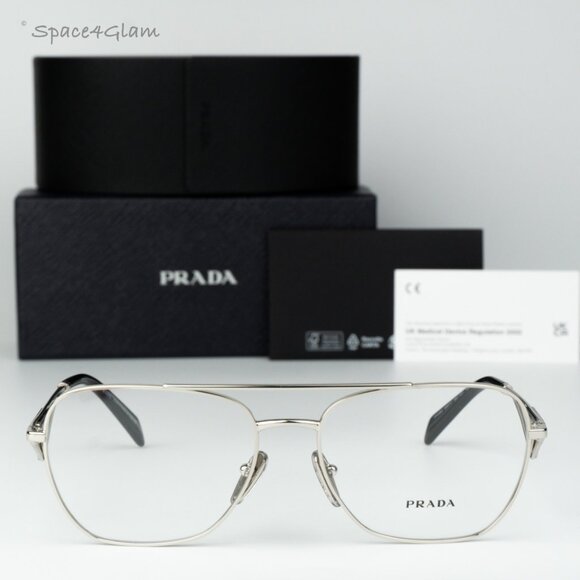 Prada Men Eyeglasses Silver Demo Rectangle PRB50V 1BC1O1 NEW AUTHENTIC - Picture 1 of 8